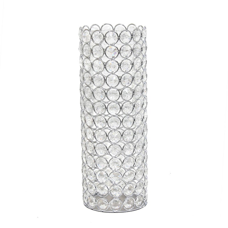 Elegant Designs HG1009-CHR Elipse Cylindrical Crystal Decorative Flower Vase, Candle Holder, Wedding Centerpiece, 11.25 Inch, Chrome - Image 1